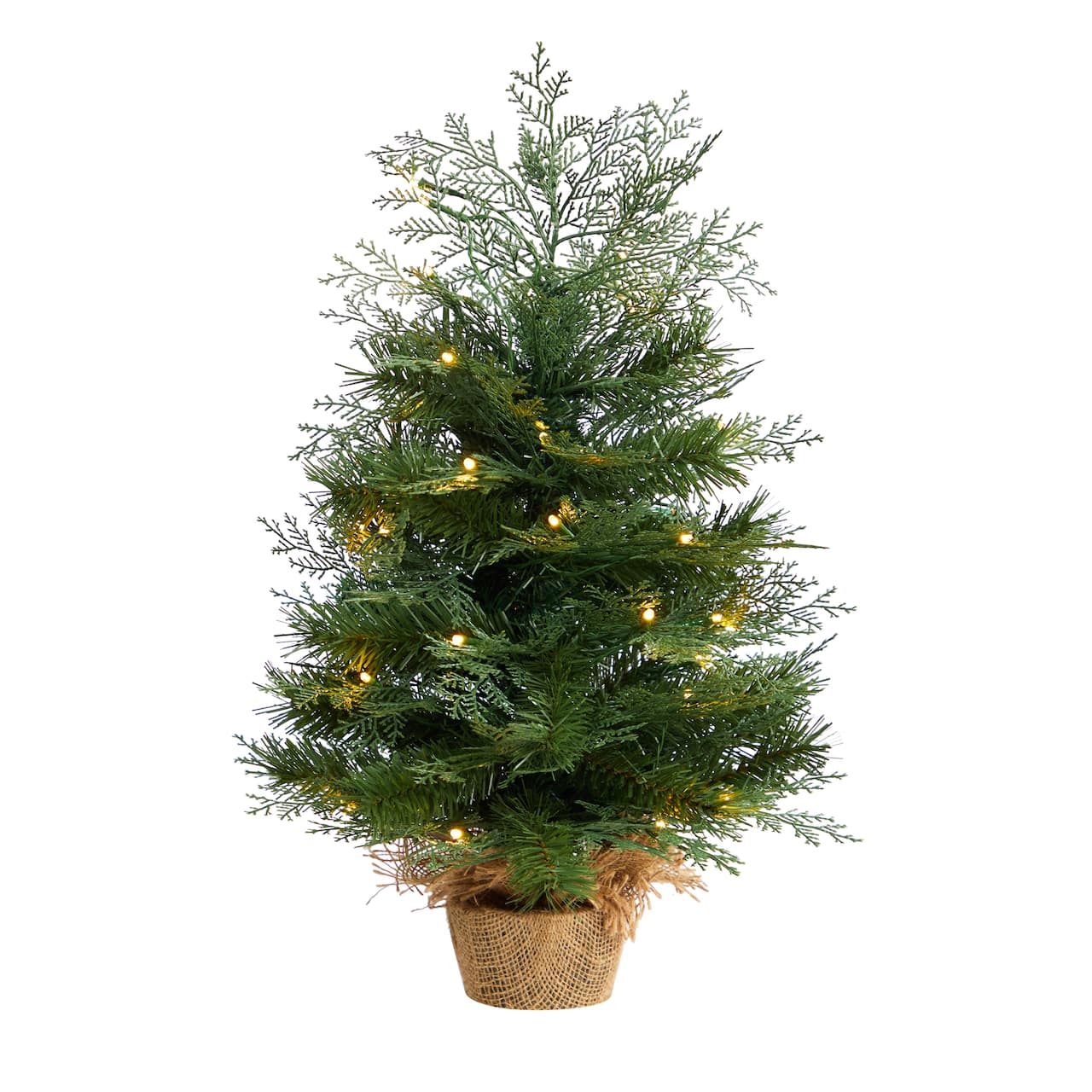 2ft. Pre-Lit Artificial Christmas Tree in Burlap Base, Warm White LED Lights